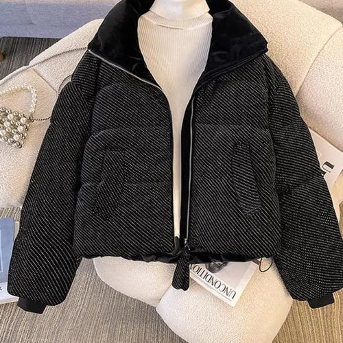Load image into Gallery viewer, Korean Women Solid Long Sleeves Parkas Autumn Winter Warm Short Down Cotton Jacket Stand Collar Zipper Coat New Fashion Clothing
