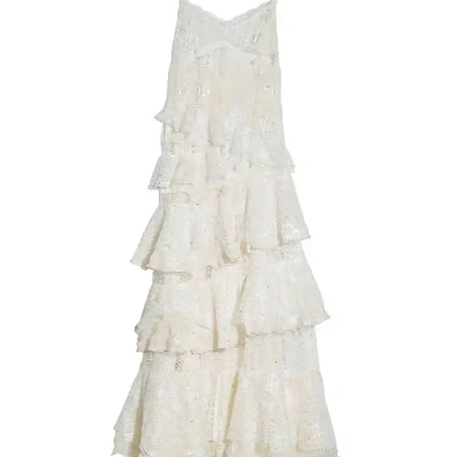 Load image into Gallery viewer, Women Beige Lace Perspective Long Spaghetti Strap Dress New V-Neck Sleeveless Fashion Tide Spring Autumn 2025 1DJ0684
