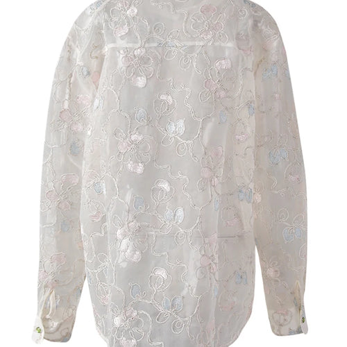 Load image into Gallery viewer, Women Apricot Embroidery Thin Big Size Blouse New Stand Collar Long Sleeve Shirt Fashion Tide Spring Summer 2025 CPG3123
