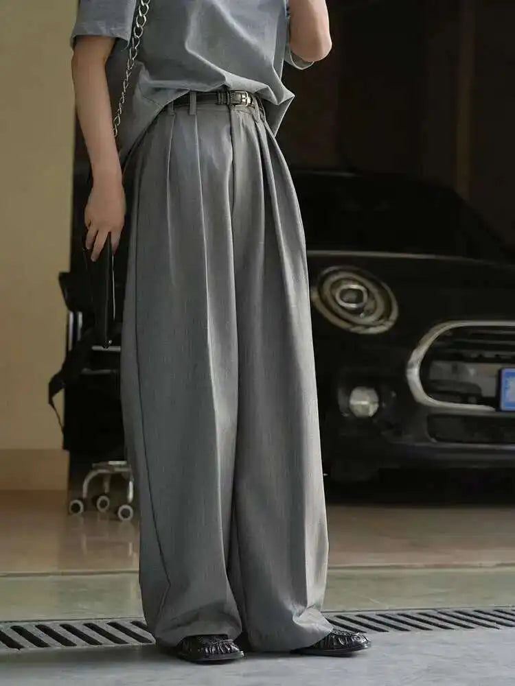 High Waist Apricot Pleated Brief Long Wide Leg Elegant Pants New Trousers Women Fashion Tide Spring Autumn 2025 1DH5260