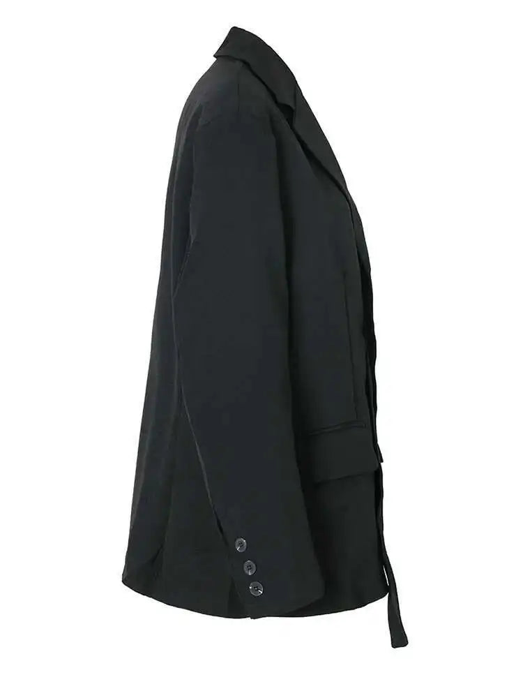 Women White Ribbon Big Size Casual Blazer New Lapel Long Sleeve Loose Fit Jacket Fashion Tide Spring Autumn 2025 1DF3280