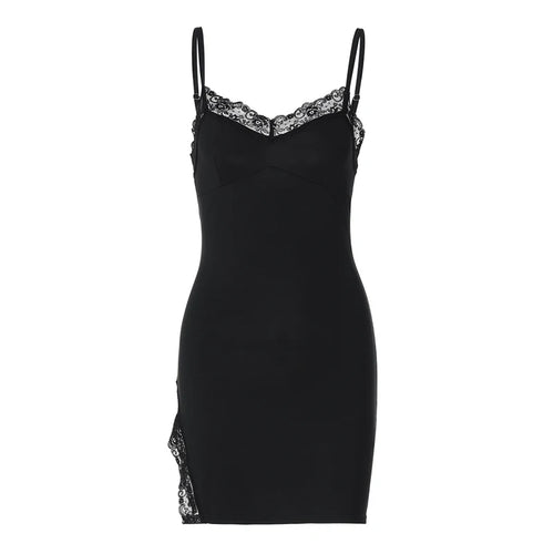 Load image into Gallery viewer, Lace Spaghetti Strap Sexy Mini Dress For Women Robe Fashion Sleeveless Backless Bodycon Side Split Club Dress Vestido
