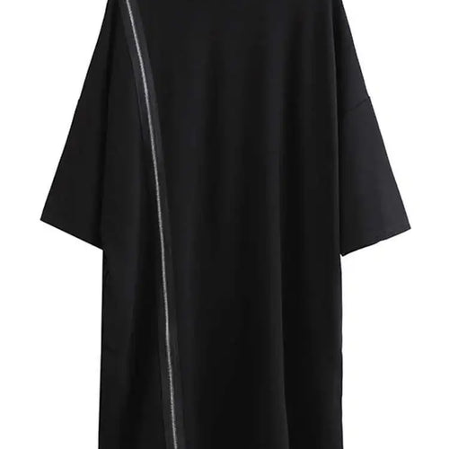 Load image into Gallery viewer, Women Black Zipper Big Size Dress New Round Neck Three-quarter Sleeve Loose Fit Fashion Tide Spring Autumn 2025 1DF5283
