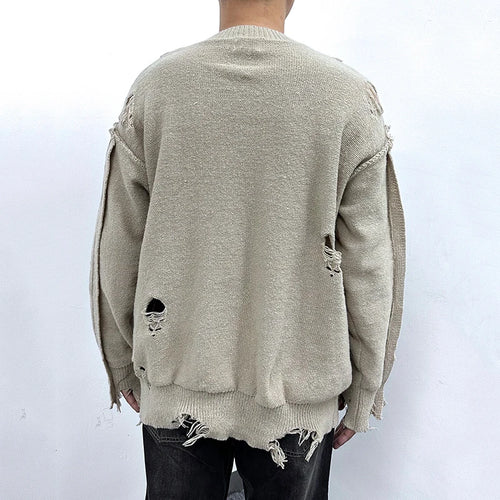 Load image into Gallery viewer, Men&#39;s Sweater Broken Hole Loose Long Sleeved New Korean Winter Round Neck Worn-out Design Male Casual Clothing 9W1826
