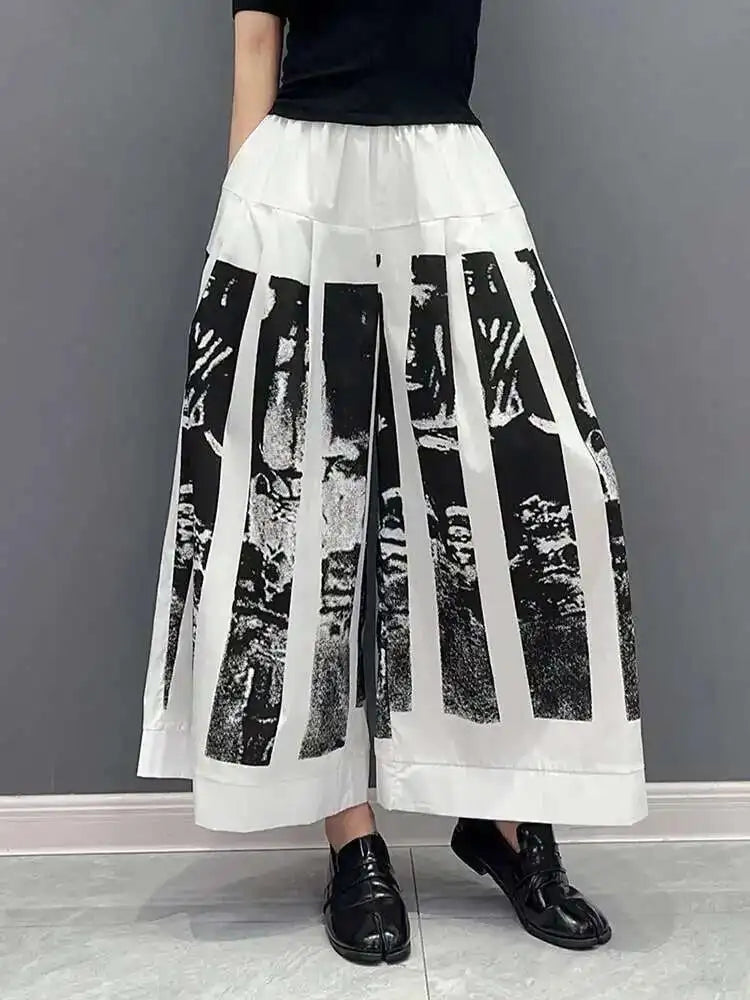 High Elastic Waist Black Printed Pleated Long Wide Leg Pants New Trousers Women Fashion Tide Spring Autumn 2025 1DF6290