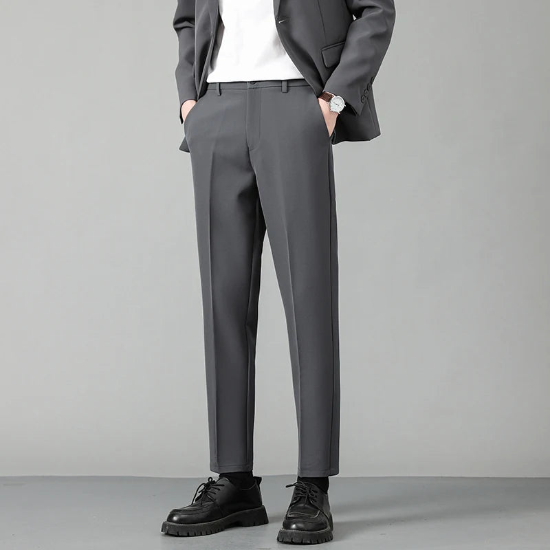 Autumn Korean Style Men's Suit Pants Slim Center Line Casual Menwear Straight-leg Male Loose Bottom Simple New 2024 9C6764