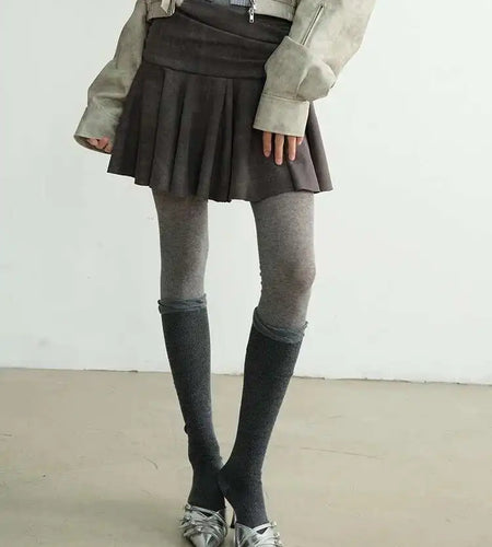 High Waist Gray Vintage Paint Short Irregular Pleated MiniHalf-body Skirt Women Fashion New Spring Autumn 2025 1DH8265