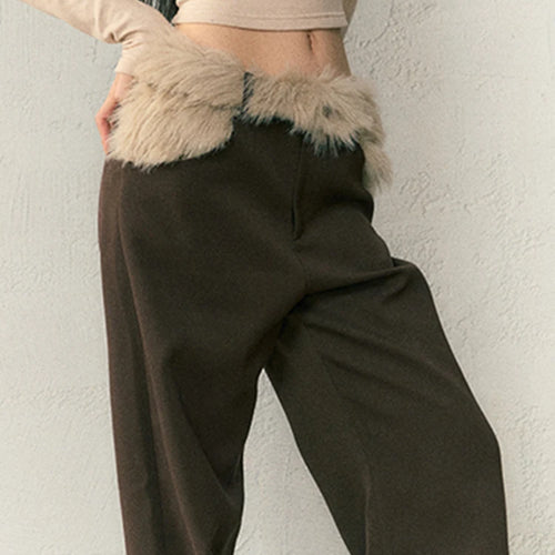 Load image into Gallery viewer, Patchwork detachable Feathers Casual Loose Pants For Women High Waist Spliced Button Wide Leg Pant Female Fashion
