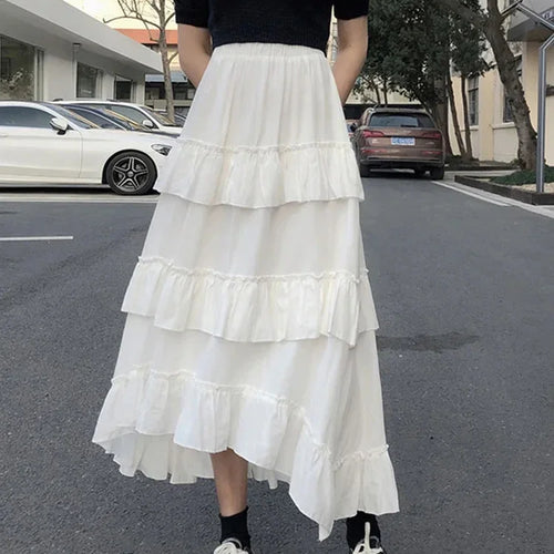 Load image into Gallery viewer, Women&#39;s Patchwork Asymmetrical High Low Pleated Skirt New Version  High Waisted Fashion Solid Color Half Skirt Versatile Style
