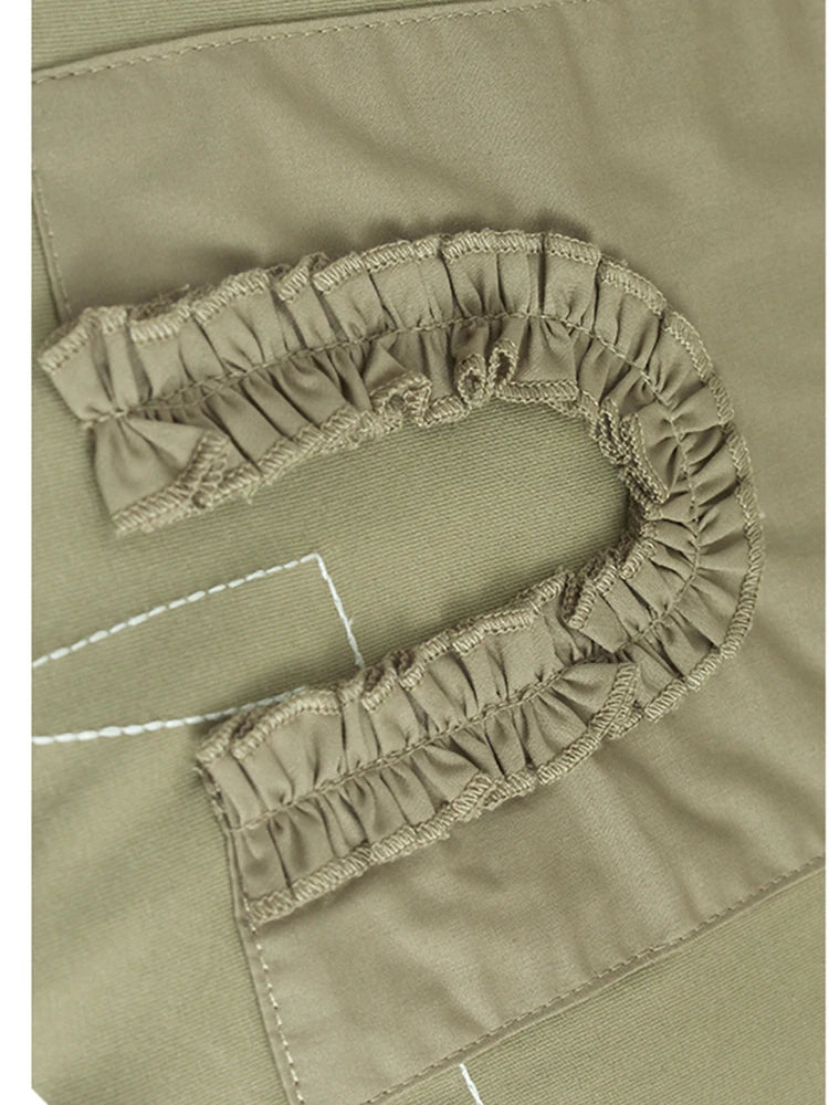 Women Khaki Irregular Embroidery Big Size Casual T-shirt New Round Neck Short Sleeve Fashion Spring Summer 2025 1DJ0588