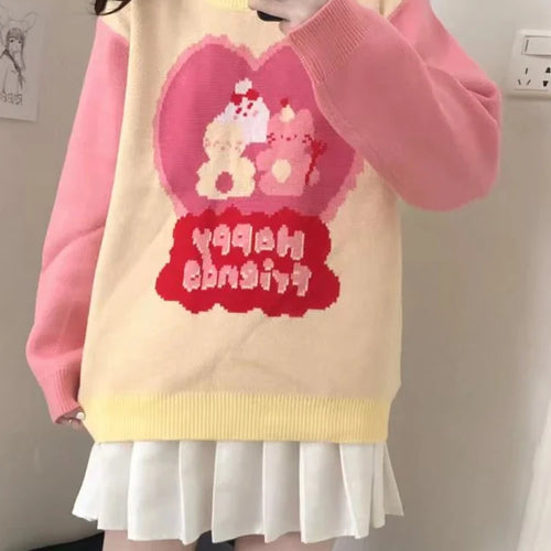 Load image into Gallery viewer, Pink Cartoon Strawberry Embroidery Sweaters Sweet Style Knit Pullovers Women Winter Thick Warm Christmas Sweater Jumpers Girls
