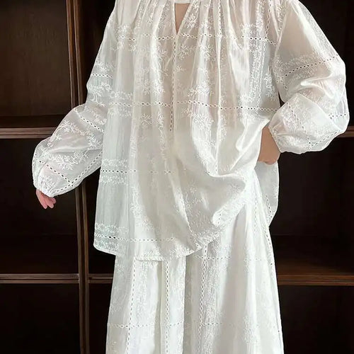 Load image into Gallery viewer, Lace Big Size Shirt Half-body Skirt Two Pieces Suit New Round Neck Long Sleeve Women Fashion Spring Autumn 2025 1DJ0062
