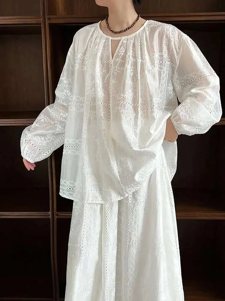 Lace Big Size Shirt Half-body Skirt Two Pieces Suit New Round Neck Long Sleeve Women Fashion Spring Autumn 2025 1DJ0062