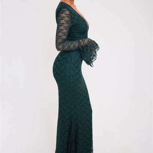 Load image into Gallery viewer, Elegant Lace Long Sleeve Sexy Maxi Dress For Women Fashion Deep V Neck Bodycon Party Club Sexy Long Dress Fashion
