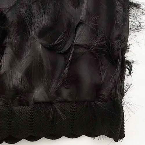 Load image into Gallery viewer, Spring Autumn Stand Collar Long Sleeve Perspective Black Loose Tassels Big Size Dress Women Fashion Tide JI780
