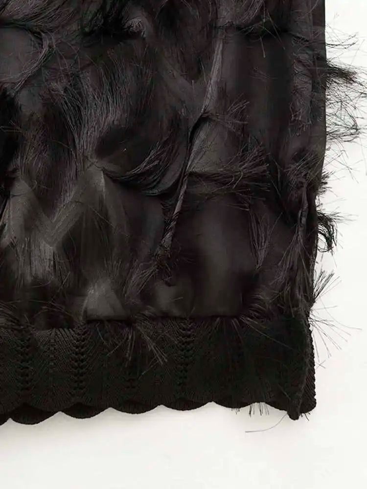 Spring Autumn Stand Collar Long Sleeve Perspective Black Loose Tassels Big Size Dress Women Fashion Tide JI780