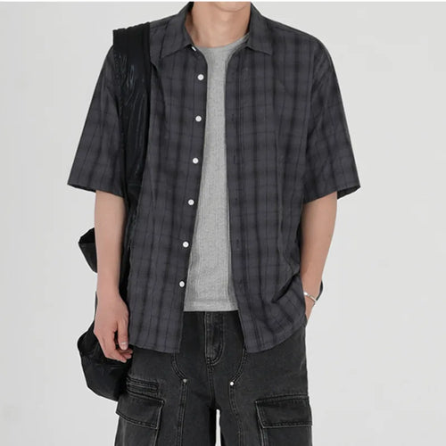 Load image into Gallery viewer, Summer Male Short Sleeve Shirts Casual Plaid Shirt Korean Single Breasted Handsome Trendy Men's Clothing 9W1632

