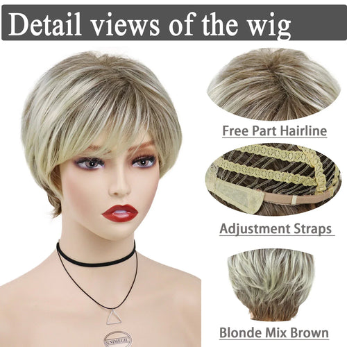 Load image into Gallery viewer, Synthetic Hair Blonde Wig with Bangs Natural Short Wig for White Woman High Temperature Blond Ombre Mommy Wig for Daily
