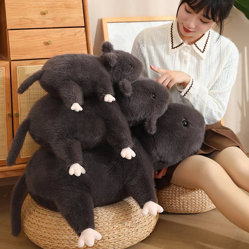 Load image into Gallery viewer, 35/50/70cm Simulation Big Black Mouse Plush Toys Funny Lying Rat Pillow Stuffed Animal Dolls Interesting Room Decor Gift
