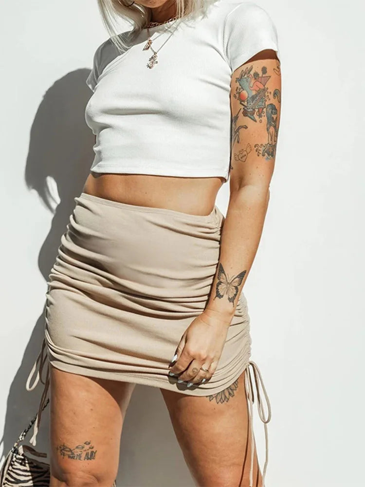 women's skirts harajuku 2024 spring autumn period ladies knitting thread side draw string elastic sexy skirts womens