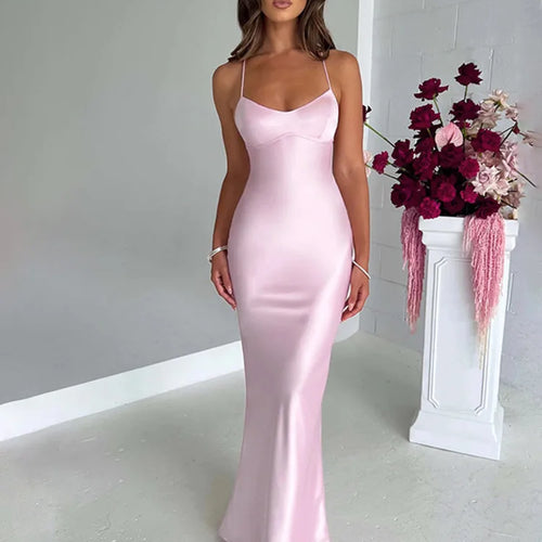 Load image into Gallery viewer, Sexy Spaghetti Strap Bodycon Satin Dress With Open Back Lace Up Female Long Dress Elegant Party Club Evening Dress 2024
