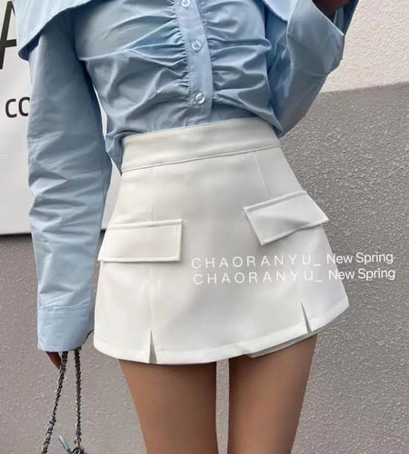 Women Chic Black White High-waist Wrapped Hip Mini Skirt 2024 Spring Summer Streetwear Vacation Brown Bodycon Short Skirt Simple