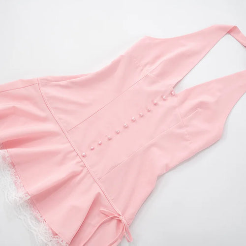 Load image into Gallery viewer, Halter Backless Sexy Mini Dress Women Robe Summer New Lace Patchwork Sleeveless V Neck High Waist Ruffled Dress 2025
