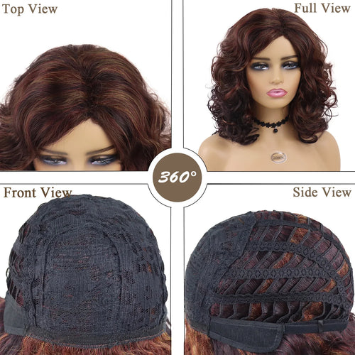 Load image into Gallery viewer, Synthetic Hair Natural Wigs for Women Medium Length Red Brown Curly Wig for Mother Fluffy Soft Short Wig with Bangs
