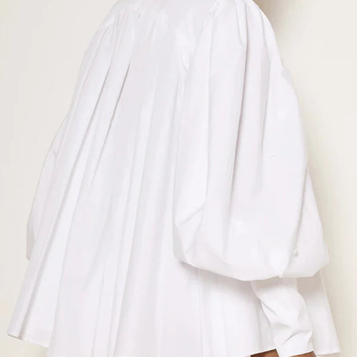 Load image into Gallery viewer, Cotton Women Tops and Blouses Summer Fall High Neck Casual OverSize Puff Sleeves Buttoned Streetwear Shirts Female
