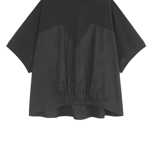 Load image into Gallery viewer, Women Black Irregular Spliced Big Size T-shirt New Round Neck Short Batwing Sleeve Fashion Tide Spring Summer 2025 1DJ1440
