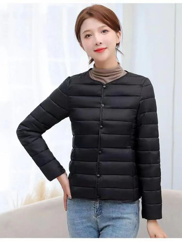 Korean Fashion Women Long Sleeve Solid Down Cotton Coat 2024 New Autumn Winter Ladies Single Breasted Warm Short Jacket Trendy
