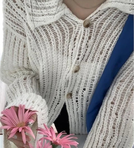 Y2k Aesthetic 2025 Spring Cardigan Femme Vintage Grunge Knitted  Harajuku Turn Down Collar Elegant Loose Women Sweaters