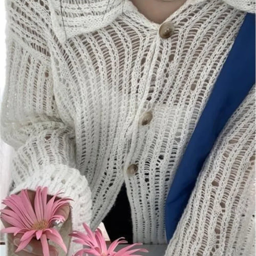 Load image into Gallery viewer, Y2k Aesthetic 2025 Spring Cardigan Femme Vintage Grunge Knitted  Harajuku Turn Down Collar Elegant Loose Women Sweaters
