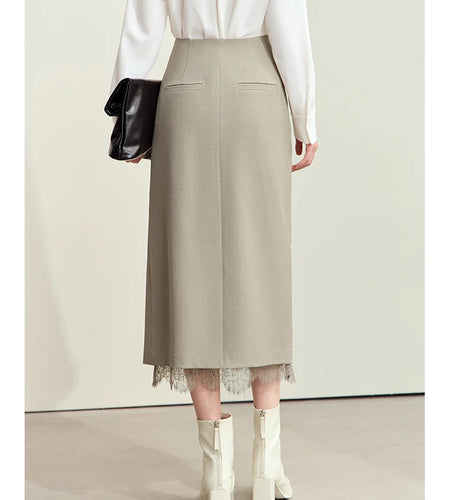 Minimalism Skirts for Woman 2025 Autumn New Elegant Patchwork Lace Women's Clothing Retro Lady A-Line Pleated Skirt12443013