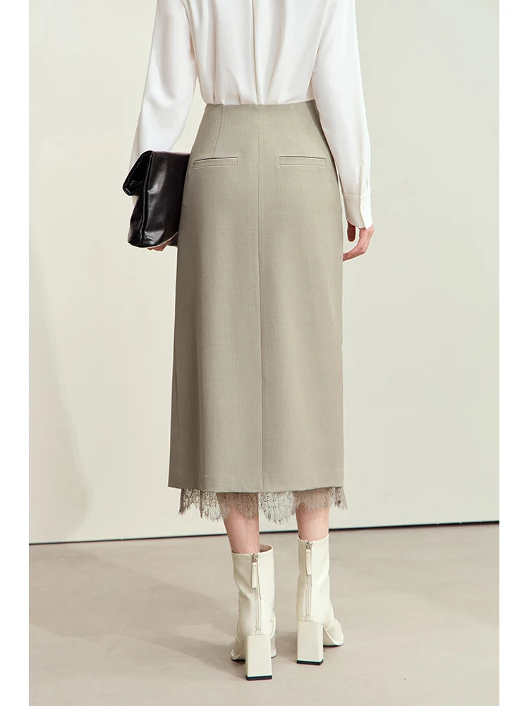 Minimalism Skirts for Woman 2025 Autumn New Elegant Patchwork Lace Women's Clothing Retro Lady A-Line Pleated Skirt12443013