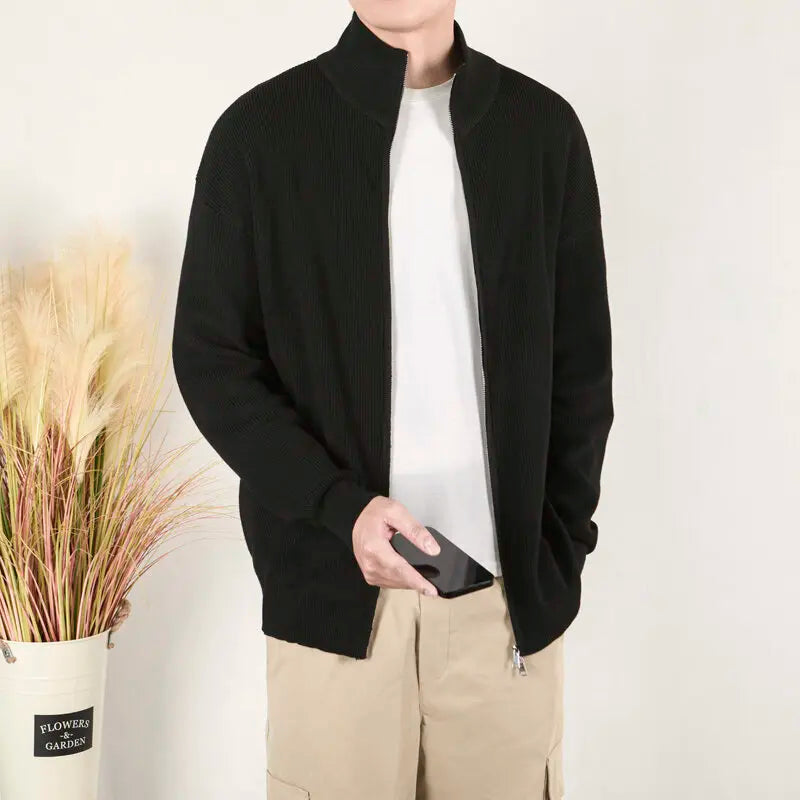 Men's Spring Sweater Jacket  Knitted Summer British Style Zipper Cardigan Sweaters Loose Casual Stand Collar Jackets 9W1208