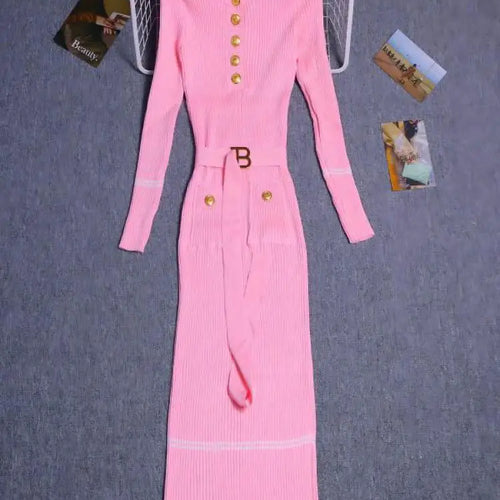 Load image into Gallery viewer, Women's Solid Patchwork Stripe V Neck Elegant Slim Long Sleeved Dress Spring Single Breasted Office Lady Knitted Dresses Fashion
