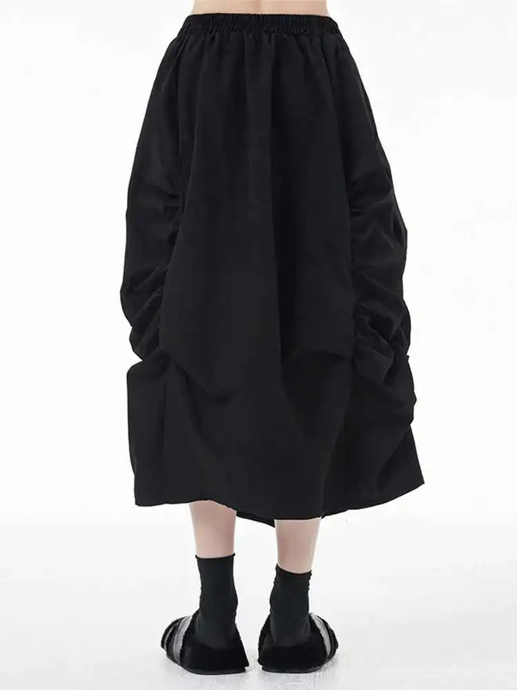 High Elastic Waist Army Green Pleated Irregular Midi Half-body Skirt Women Fashion Tide New Spring Autumn 2025 1DH7789