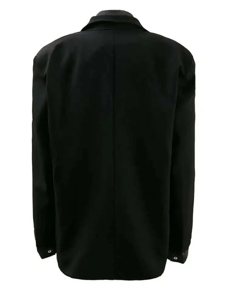 Women Black Denim Spliced Big Size Casual Blazer New Lapel Long Sleeve Jacket Fashion Tide Spring Summer 2025 Black