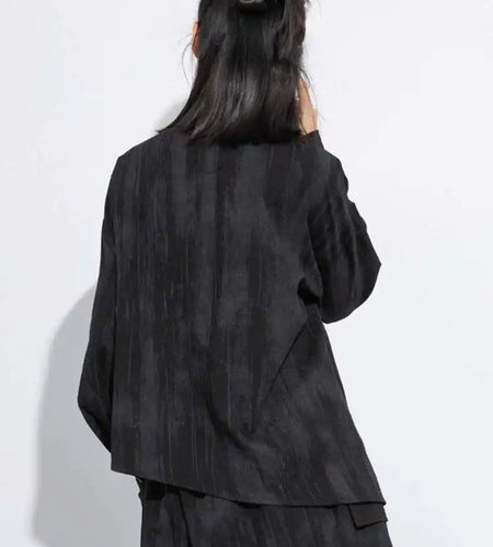 Women Black Irregular Tie Dye Big Size Elegant Blouse New Lapel Long Sleeve Shirt Fashion Tide Spring Autumn 2025 1DH7715