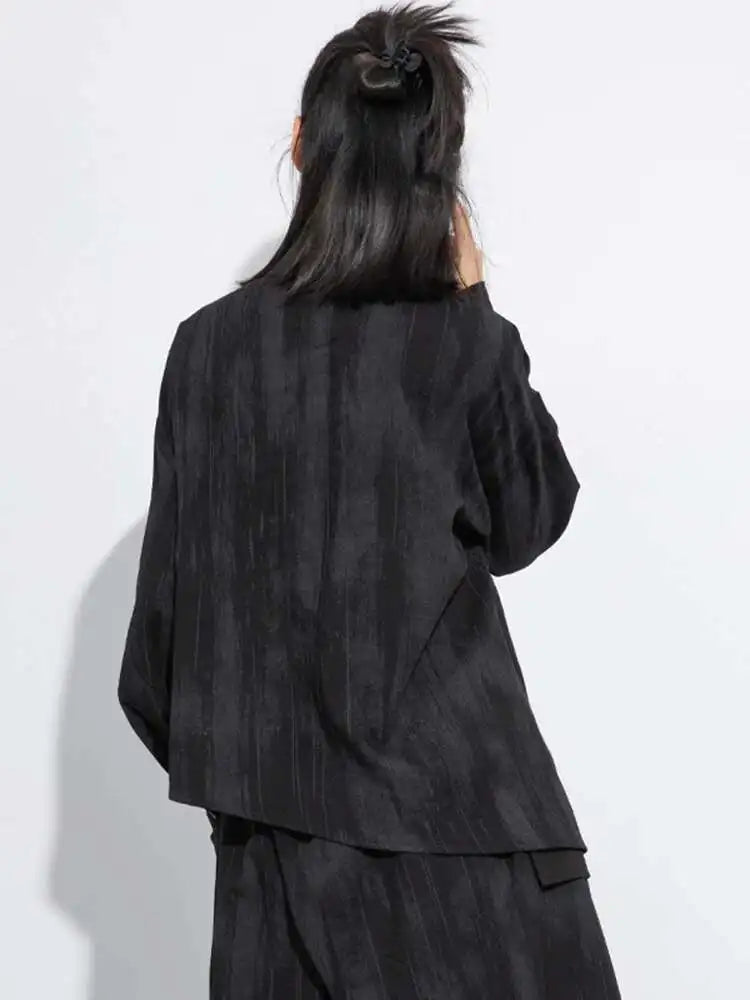 Women Black Irregular Tie Dye Big Size Elegant Blouse New Lapel Long Sleeve Shirt Fashion Tide Spring Autumn 2025 1DH7715