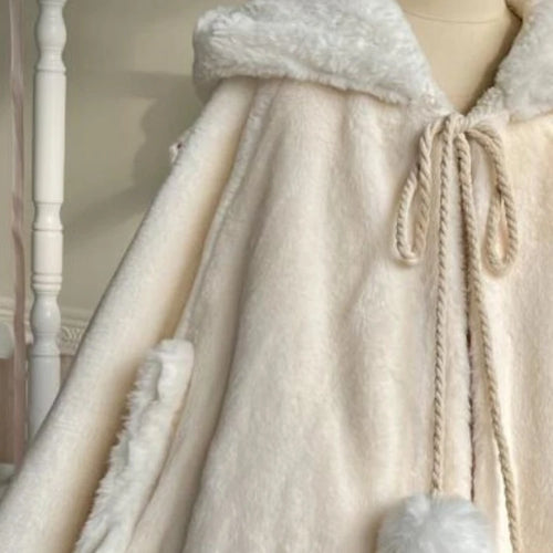 Load image into Gallery viewer, Winter Japanese Sweet Girly Lolita Cloak Coat Y2k Aesthetic Kawaii Bandage Outwear Vintage Casual Loose Cute Ears Hooded Jackets
