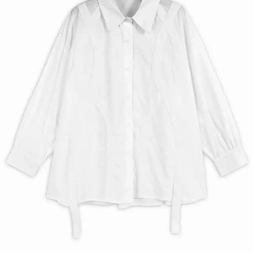 Load image into Gallery viewer, Women Black Cross Ribbon Big Size Casual Blouse New Lapel Long Sleeve Shirt Fashion Tide Spring Autumn 2025 1DH4579
