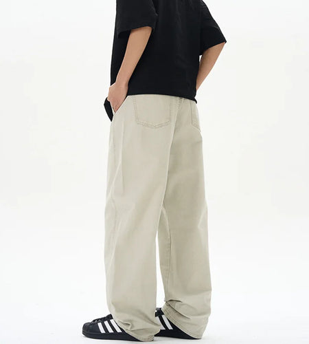 American Style Men's Pant Ribbon Curved Knife Solid Color Full Length Casual Pants Spring New Fashion Tide 2025 9W1312