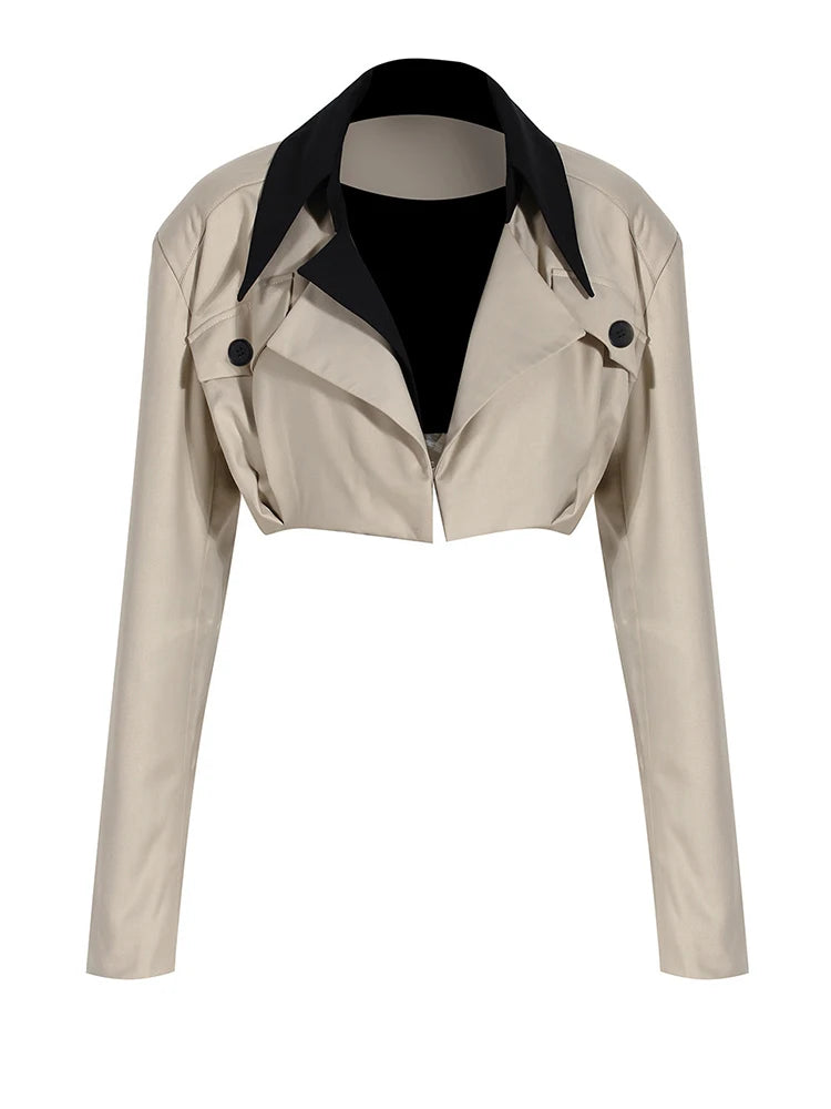 Loose Fit Khaki Two Ways Wear Irregular Jacket New Lapel Long Sleeve Women Coat Fashion Tide Spring Autumn 2025 1DE7081