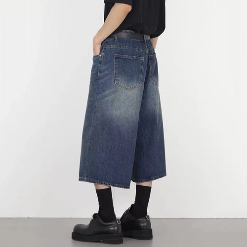 Load image into Gallery viewer, Men's Denim Shorts New Summer Washed Loose Straight Leg Pants New American Solid Color Style Male Bottoms 2025 9W1490
