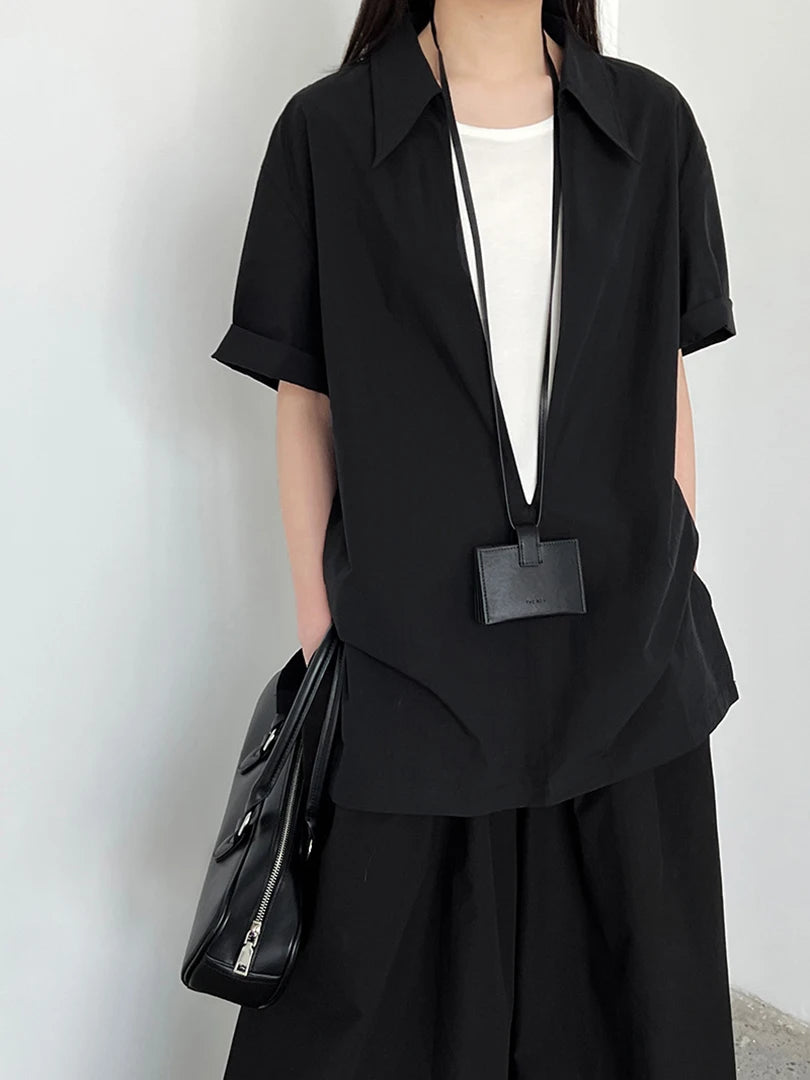 Women White Plain Color Thin Big Size Blouse New V-Neck Short Sleeve Shirt Fashion Tide Spring Summer 2025 1DJ1470