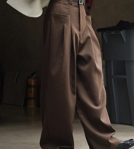 High Waist Brown Pleated Casual Long Wide Leg Pants New Loose Fit Trousers Women Fashion Tide Spring Autumn 2025 1DF4423