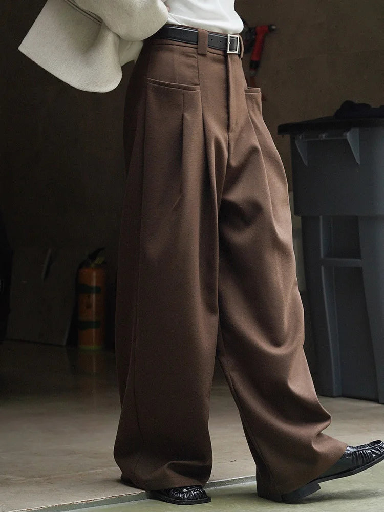 High Waist Brown Pleated Casual Long Wide Leg Pants New Loose Fit Trousers Women Fashion Tide Spring Autumn 2025 1DF4423