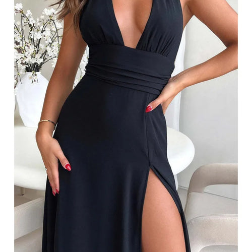 Load image into Gallery viewer, Elegant Sleeveless Open Back High Split Dress Women Slim Lace Up Evening Dress Female Elegance Club Party Vestidos 2024
